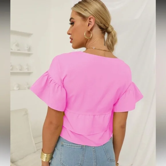 Pink Ruffle Sleeve Top - Picture 2 of 4